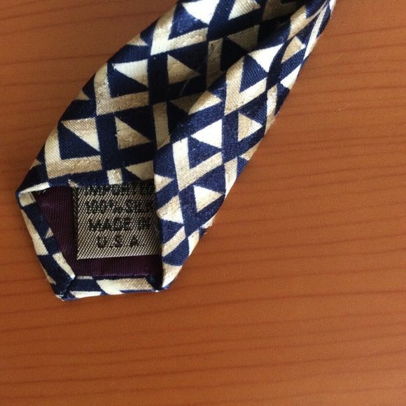 Structure Le Collection Mens 100% Silk Necktie Short 56" Blue Cream - Picture 8 of 12